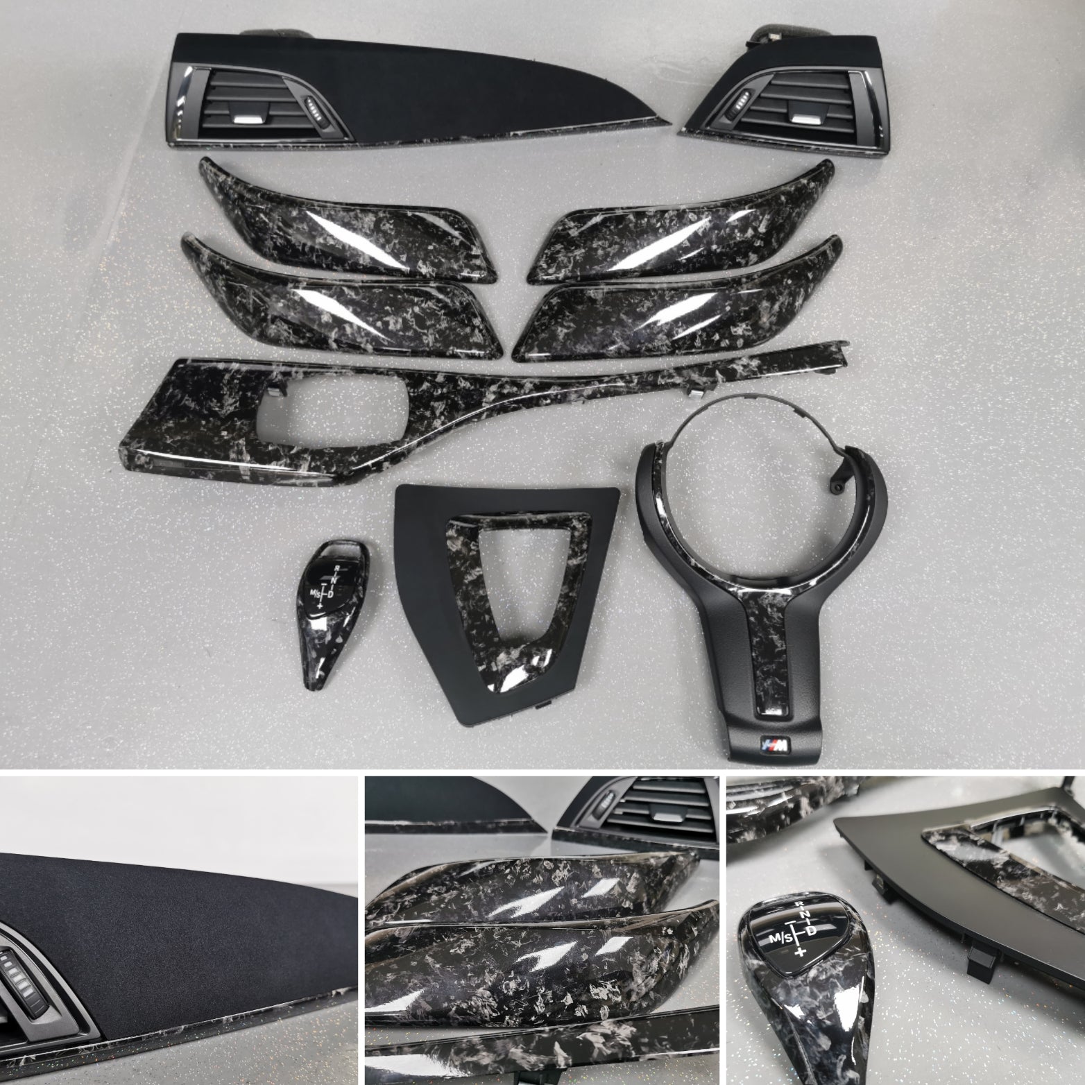 BMW F20 F21 F22 F23 CUSTOM INTERIOR TRIM SET - WRAPPING SERVICE - GLOSS FORGED CARBON / ALCANTARA (MTD-FC)